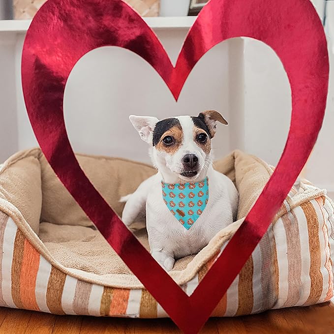 Unique Style Paws Dog Valentine's Bandanas 2Pcs Washable Cotton Triangle Love Heart Puppy Scarfs for Small Medium Large Dogs and Cats