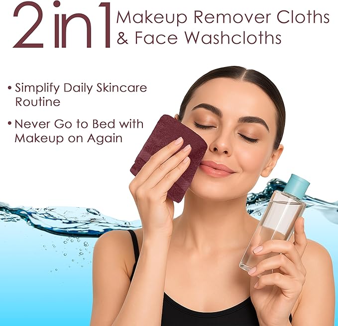 DAN RIVER 12-Pack Premium 100% Cotton Pomegranate Face Towels for Bathroom - Reusable Face Wash Cloths for Showering 12x12 Inches - 550 GSM Super Soft & Absorbent Luxury WashCloths for Body, Spa & Gym