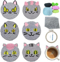 57lilina Punch Needle Coaster Kit for Adults Beginners, 6 Set Complete Animal Cat Punch Needle Stitching Embroidery Art Kit, Step-by-Step Guide Make Punch Needling Drink Coasters for Starter