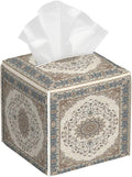 PVC Tissue Box Cover Holder,Vintage Carpet Print Square Decorative Organizer,5.2"X5.2"X5.2" Tissue Case for Bathroom,Tabletop,Car,Office