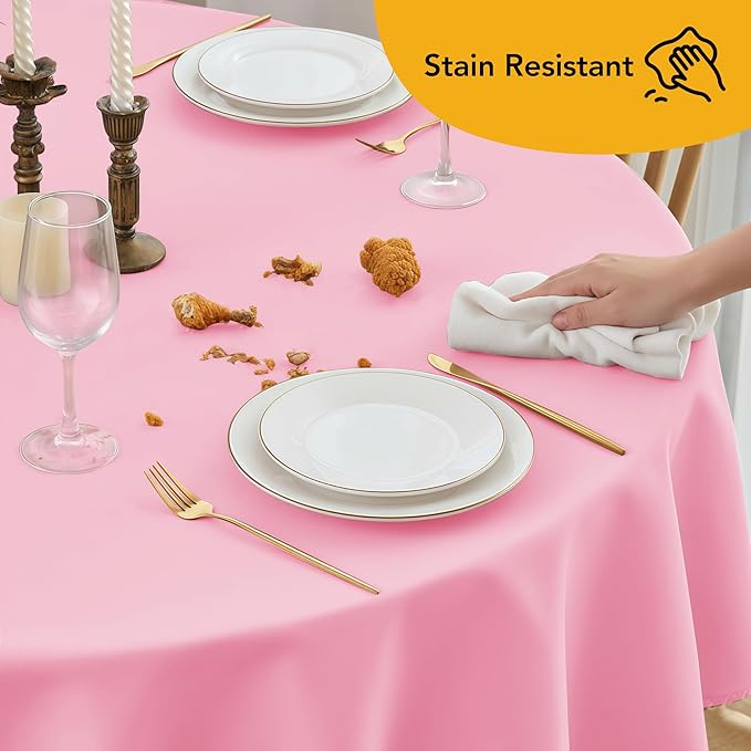 6-Pack Pink Round Tablecloths, 132 Inches, Stain-Resistant Polyester for 6-8 Ft Round Tables - Washable Table Covers for Weddings, Banquets, Birthday Parties, Events