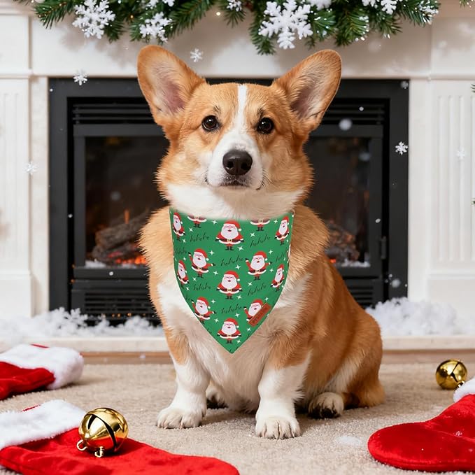 PTDECOR Christmas Dog Bandana, HOHO Santa Design Reversible Holiday Pet Scarf, Premium Durable Fabric, Red Green Triangle Christmas Bandanas for Small Dogs Pets (Small)