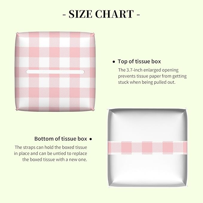 Pink and White Checkerboard Tissue Box Cover,Colorful Buffalo Check Plaid Waterproof Leather Square Tissue Box Cover Case Facial Paper Organizer Dispenser Box Holder for Home Office Bathroom Vanity