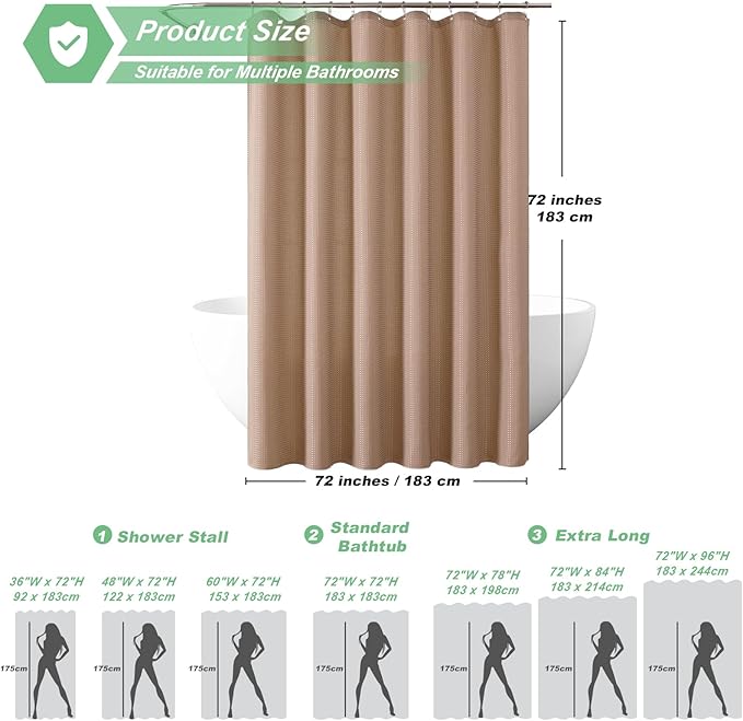 meioro Beige Shower Curtain, Waffle Weave 256GSM Heavy Duty Textured Fabric Shower Curtains for Bathroom Hotel Spa, Luxury Weighted Polyester Cloth Bath Curtain Set with 12 Hooks, 72Wx78H