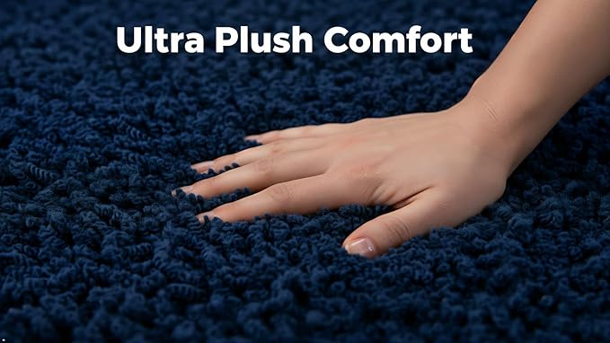 C23 Luxury Shag Bath Rug | 2200 GSM Ultra-Soft Plush Thick Bathroom Mat | 20"x32" Navy Blue High-Density Shaggy Rug | Non-Slip Natural Latex Back, Absorbent, Machine Washable, 1 Piece