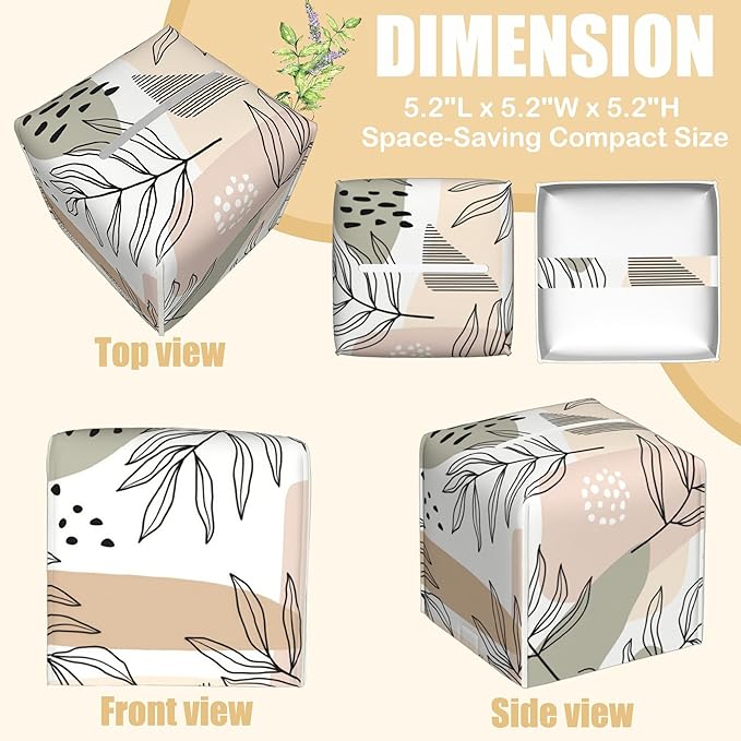 BLYKVGHQ Square Tissue Box Cover Boho Tropical Leaves Tissue Box Holder Facial Cube Paper Dispenser Leather Decorative Organizer Home Office Desk Decor, 5.2"x5.2"x5.2"