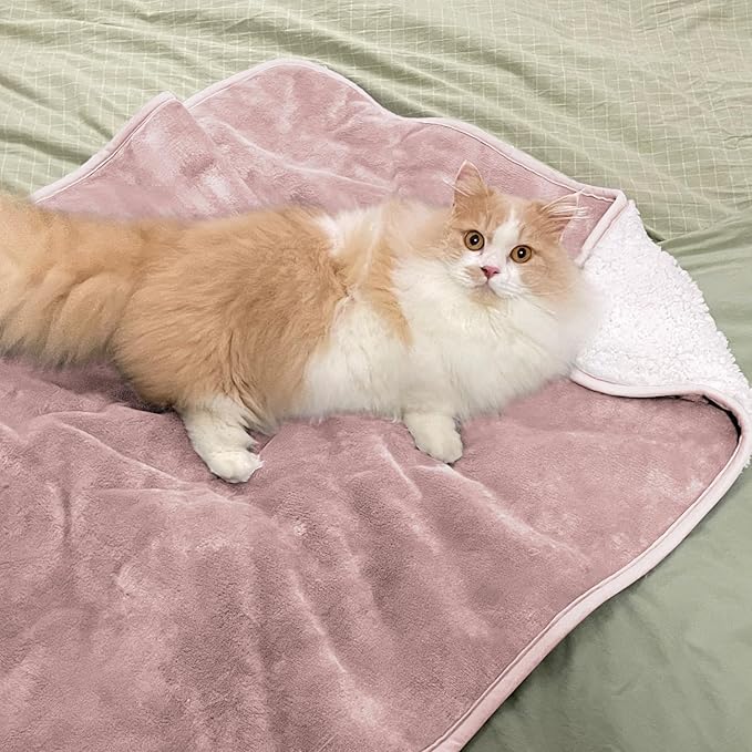 Yaning Waterproof Blanket for Bed Couch Sofa, Soft Liquid Pee Proof Pet Blanket for Dog Puppy Cat, Reversible Sherpa Fleece Furniture Protector (Dusty Pink, 30x40 inches)