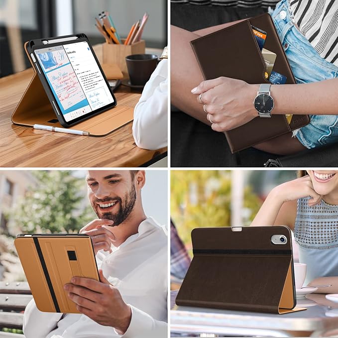 DTTO for iPad (A16) 11th Generation Case 11 Inch 2025, iPad 10th Generation Case 10.9 Inch 2022, Premium Leather Business Folio Stand Cover with Pencil Holder - Auto Wake/Sleep, Dark Brown