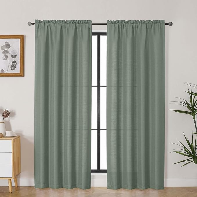Lecloud Bessie Sage Green Curtains 78 Inches Long 2 Pcs, Airy Home Decor Living Room Curtains for Bedroom Decor, Light Filtering Rod Pockets Farmhouse Drapes for Dining Room, Each 40" W x 78" L