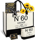 YeohJoy 60th Birthday Gifts for Women Canvas Tote Bag Travel Gear, Unique 60 Years Old Gifts for Wife Mom Sister Aunt Friends Her, Vintage N°60 Handbag & Cosmetic Bag & Back in 1966 Poster
