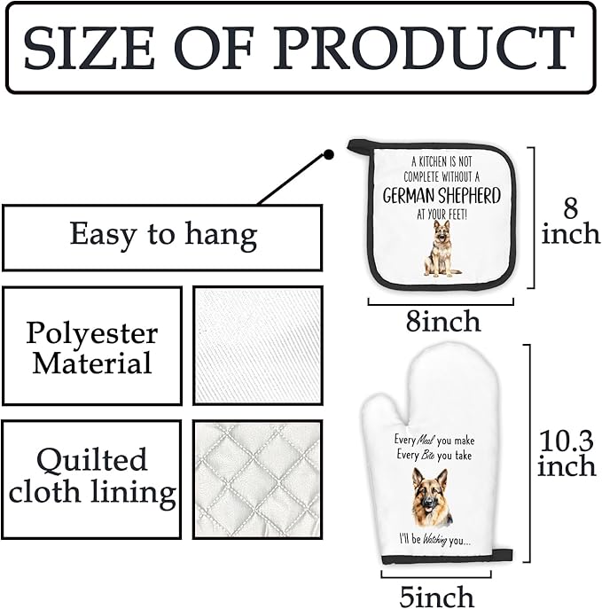 German Shepherd Gifts Dog Oven Mitts and Pot Holders Sets, German Shepherd Decor Kitchen Accessories Sets, Complete Without a German Shepherd Heat Resistant Oven Glove Potholders for Kitchen