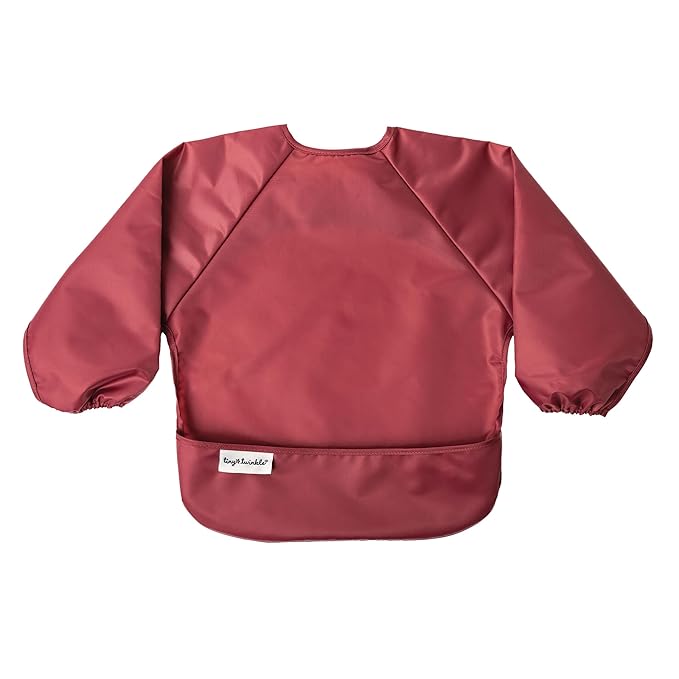 Tiny Twinkle Long Sleeve Bib for Babies & Toddlers | 2-Pack Waterproof Smock Bib for Eating | Machine Washable & Mess-Proof Feeding Essentials | Newborn Shower Gift (Rose Burgundy,6–24M)