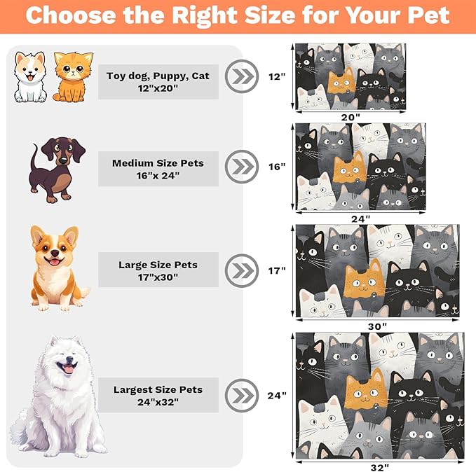 Eizlang Dog Cat Food Mat,12"x20" Inches Rapid Absorbent Pet Feeding Mat,Pets Placemat Water Bowl Mats with Rubber Backing,No Stains Cat Dog Feeding Mats Indoor,Pet Accessories Supplies,Cartoon Cats