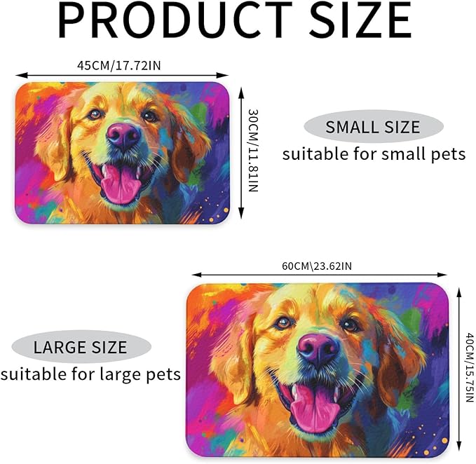Golden Retriever Dog Food Mat for Floors Waterproof,Quick Dry Anti-Slip Dog Bowl Mats for Food and Water,Pet Feeding Mats,Pet Placemat for Messy Drinkers to Protect Floors,Pets Supplies 17.72×11.81in