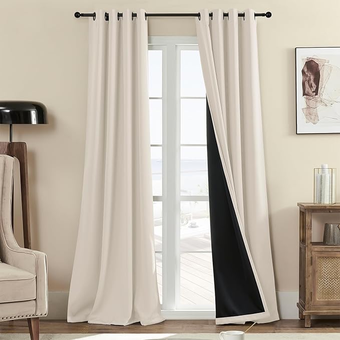 Rutterllow 100% Blackout Curtains, 80 Inches Long Full Blackout Drapes for Bedroom/Kids Room, Thermal Insulated Living Room Window Treatment Drapes (Set of 2 Panels, Brige, 52 x 80 inch)