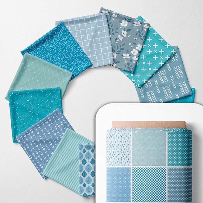 Cotton Satin Patchwork Fabric Panel – 35 Designs, 20×20 cm Squares, Single Piece 150×110 cm, Blue Patchwork Quilt Fabric(Ocean Breeze Patchwork Set, 35pcs 8x8 inch)