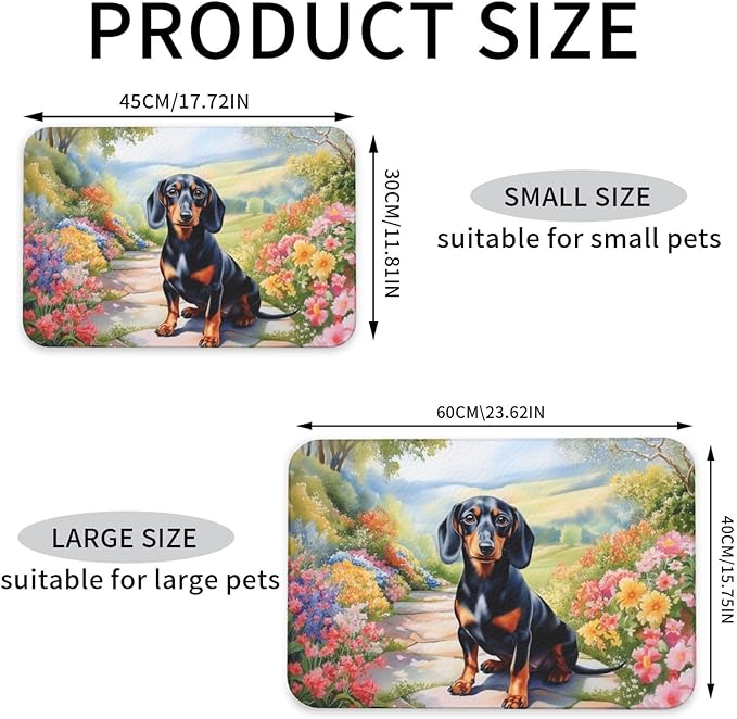 Dachshund Dog Food Mat for Floors Waterproof,Quick Dry Anti-Slip Dog Bowl Mats for Food and Water,Pet Feeding Mats,Pet Placemat for Messy Drinkers to Protect Floors,Pets Supplies 17.72×11.81in