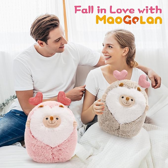 MaoGoLan Couple Valentines Hedgehogs Stuffed Animals with Heart Hair Band,2Pcs Soft Hedgehogs Throw Pillow Plush Toys, Love Heart Valentines Stuffed Animal Gift Decorations for Love Ones,14"