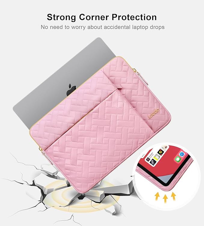 Lacdo Laptop Sleeve Case for 15 inch New MacBook Air M4 A3241 2025, M3 A3114, M2 A2941 2024-2023, 15 inch MacBook Pro A1990 A1707, Dell XPS 15 Plus Computer Bag with Accessory Pocket, Sakura Pink