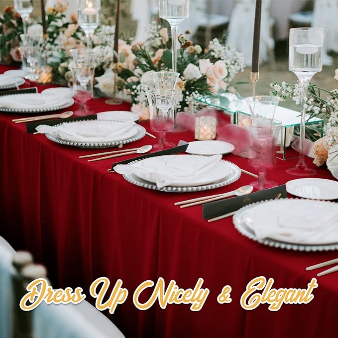 BRILLMAX 6 Pack Burgundy Tablecloths for 6 Foot Rectangle Tables 60 x 102 Inch - 6ft Rectangular Bulk Linen Polyester Fabric Washable Cloth Cover for Wedding Reception Banquet Birthday Party