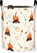 ainori Campfire Laundry Basket, Oxford Cloth Minimalist Rustic Dirty Clothes Collapsible Hamper for Room Decor, Marshmallow and Fire Print Gifts Toy Organizer 19.7*15.8 Inch for Bedroom Bathroom Dorm