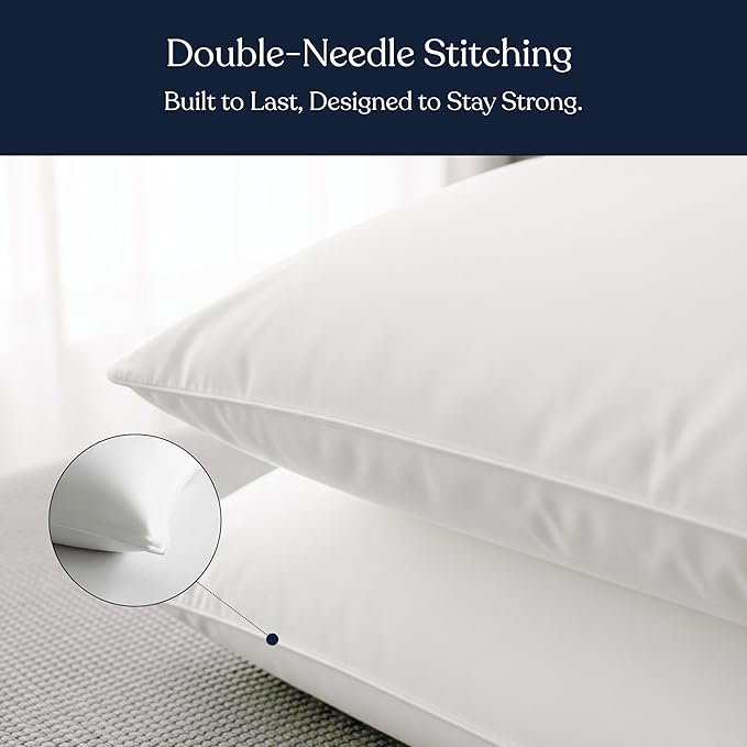 Delara Pillows for Sleeping Set of 2 Bed Pillows, Organic Cotton 300TC Shell, Recycled Down Alternative Fill, Supportive for Back and Side Sleepers, Hypoallergenic & Breathable