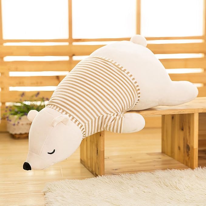 MMTTAO Stuffed Polar Bear Animal Plush Toy 14 Inch Small White Sleeping Bear Animal Stuff Soft Plushies Cute Dolls Collection Huggable Pillow Cushion Birthday Gift for Kids Child Boys Girls, 14Inches