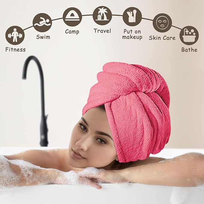 YHPDYL Microfiber Hair Towel Turban 3 Pack | Super Absorbent Quick Drying Hair Wrap for Women with Curly Hair | Anti Frizz Hair Towel Cap for Wet Hair(Red,Pink,White)