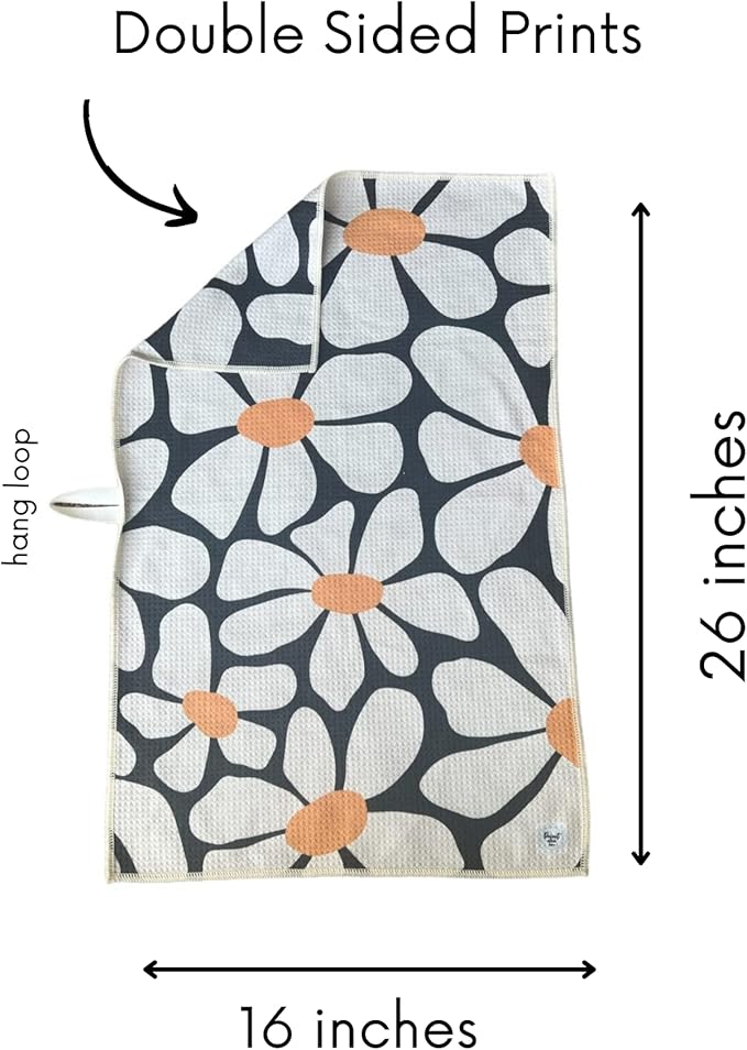 Desert Aqua 2 Pack Double Sided Kitchen Towels || Dish Towels ||Quick Dry || Designer Prints || Highly Absorbent || Hanging Hook (Gray)