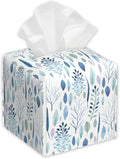 Watercolor Floral Flower Tissue Box Cover Square,Tissue Box Holder with Belt Bottom,Stylish Leather Napkin Holder for Vanity Countertop,Nightstands,Office Desk,5.2"×5.2"×5.2"
