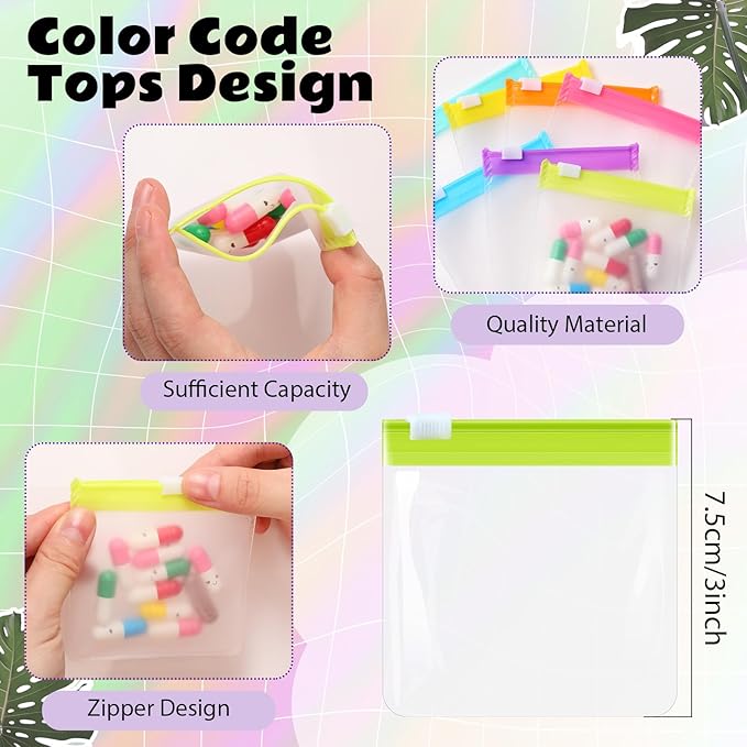 Handepo 24 Pieces Pill Pouch Bags Zippered Pill Pouch Set Reusable Translucent Medicine Organizer Self Sealing Medicine Bag Travel Plastic Pill Bags with Slide Lock Pill Baggies (Light Purple)