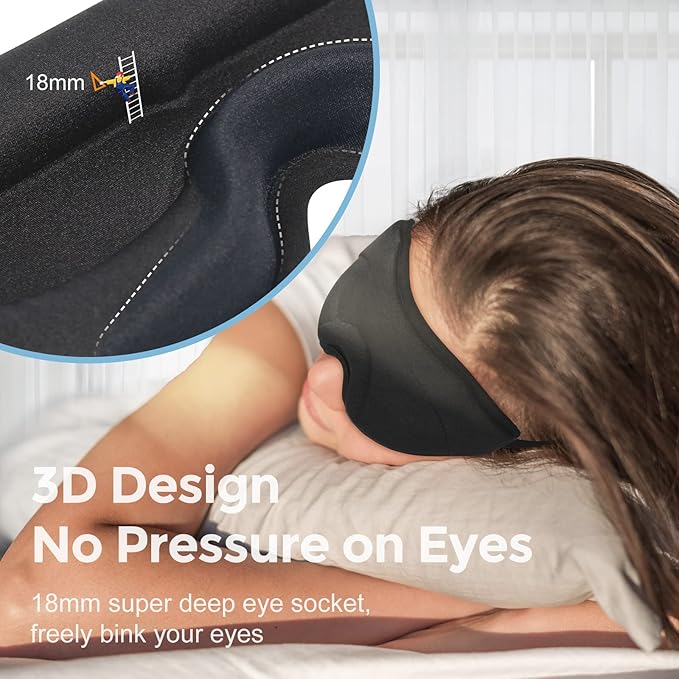 Sleep Mask for Men Women, WM Blackout 3D Contoured Eye Mask for Sleeping & Blindfold for Lash Extensions, Soft Comfy Eye Cover Shade with Adjustable Strap, Travel Yoga Nap Night Shift