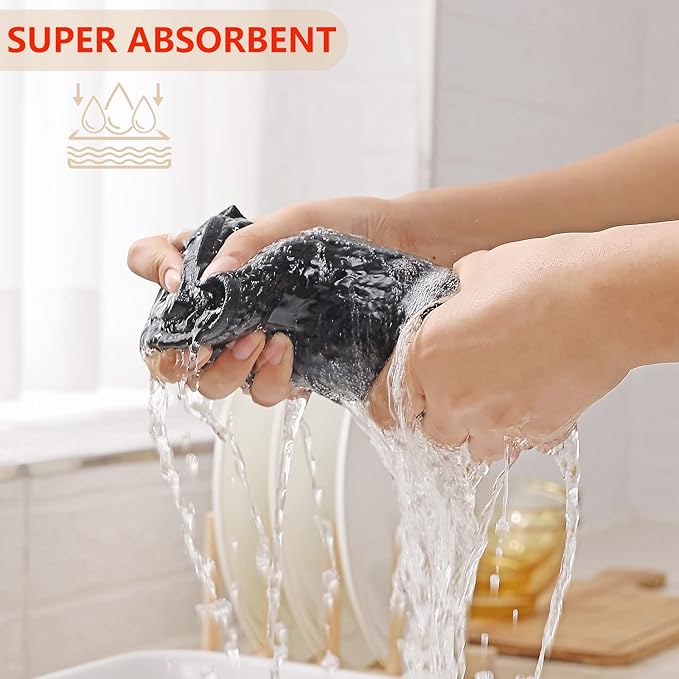 Kitinjoy 100% Cotton Waffle Weave Kitchen Towels, 6-Pack Super Soft and Absorbent Dish Towels for Drying Dishes, Kitchen Hand Towels, 13 in x 28 in, Black
