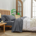 BESTOUCH Sheet Set 100% Washed Cotton Linen Feel Super Soft Comfortable Chic Lightweight 3 Pcs Home Bedding Set Solid Quiet Shade Grey Twin