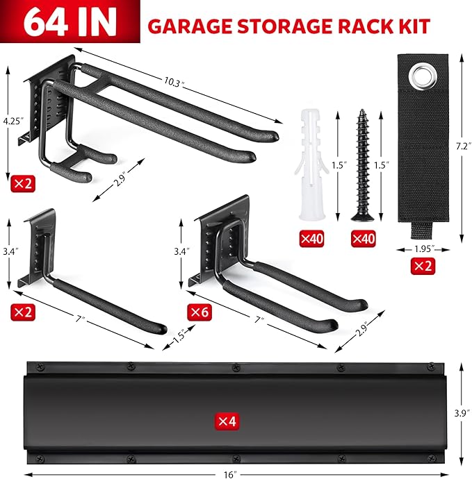 WEZAFO 64 Inches Garage Tool Organizer Wall Mount, Tool Storage Rack Wall Mount, Heavy Duty Garden Wall Organizer System for Yard, garage and Shed, Tool Holder for Hanging Rake Snowboard Broom Mop