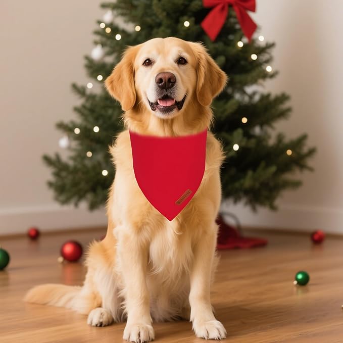 ADOGGYGO 2 Pack Red Green Dog Bandanas, Soft Cotton Solid Color Pet Triangle Scarf, Adjustable DIY Christmas Bandanas for Extra Large Dogs (X-Large)