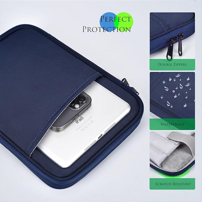 8 Inch Tablet Sleeve Carrying Case for 8" Amazon Kindle Fire 8/Fire 8 Plus, 8.7" 8" Samsung Galaxy Tab A9/Tab A7 Lite/Tab A, 8.3" 7.9" iPad mini 7 6 5 4 3 2 1, Lenovo Tab M9 M8 Protective Bag(Blue)