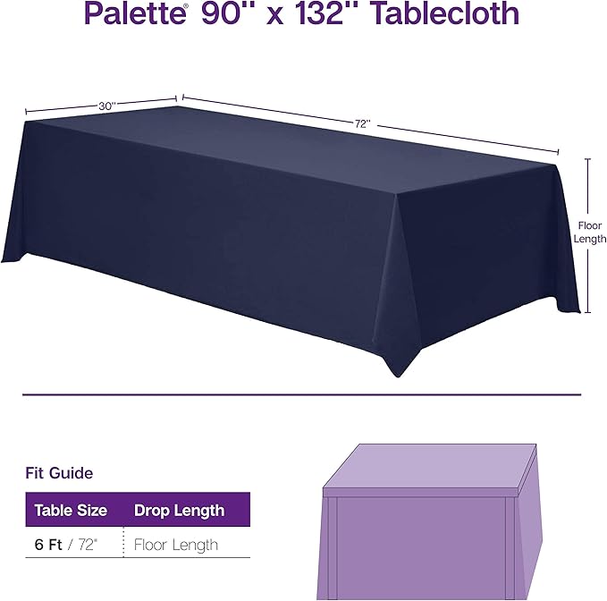 Gee Di Moda Rectangle Tablecloth - 90 x 132 Inch White Table Cloth for 6 Foot Tables with Floor-Length Drop - Heavy Duty Washable Fabric for Holiday Party, Dinner, Weddings & Baby Shower