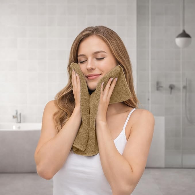 RIVERSIDE Pack of 8 Towels Set, 2 Large Bath, 2 Hand, 4 Face Washcloths, 100% Cotton Hotel Quality, Super Soft, Quick Dry, Highly Absorbent Perfect for Bathroom, Tan