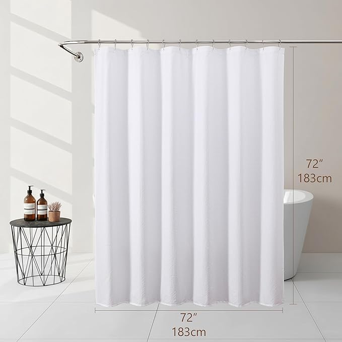 EBESTO White Shower Curtain 72 Inch Length 1 Piece, Waffle Embossed Textured Soft Fabric Hotel Shower Curtain for Bathroom, Modern Polyester Water Repellent Machine Washable Bath Decor, 72Wx72L Inches