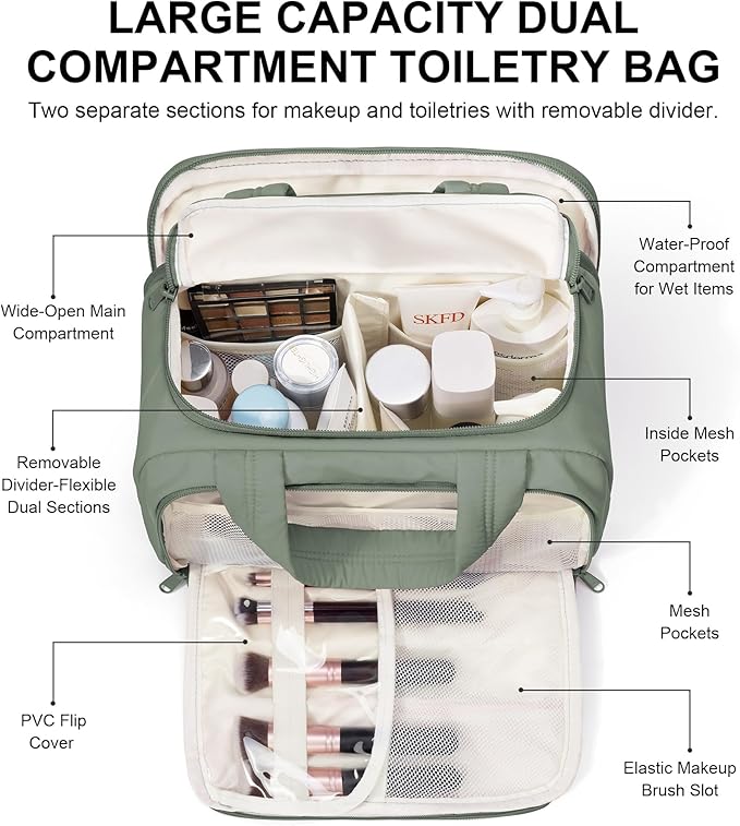 Bagstellar Travel Toiletry Bag, Lightweight Wide-open Large Puffy Toiletry Bag for Women, Quilted Makeup Bag Organizer Water-resistant Cosmetic Bag with Handle for Toiletries, Essentials, Accessories