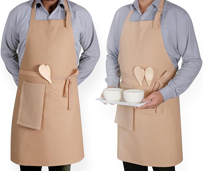 Native Fab Kitchen Apron 2 Pack - 100% Cotton Adjustable, Durable Apron with Pockets, Perfect for Cooking, Baking, Grilling