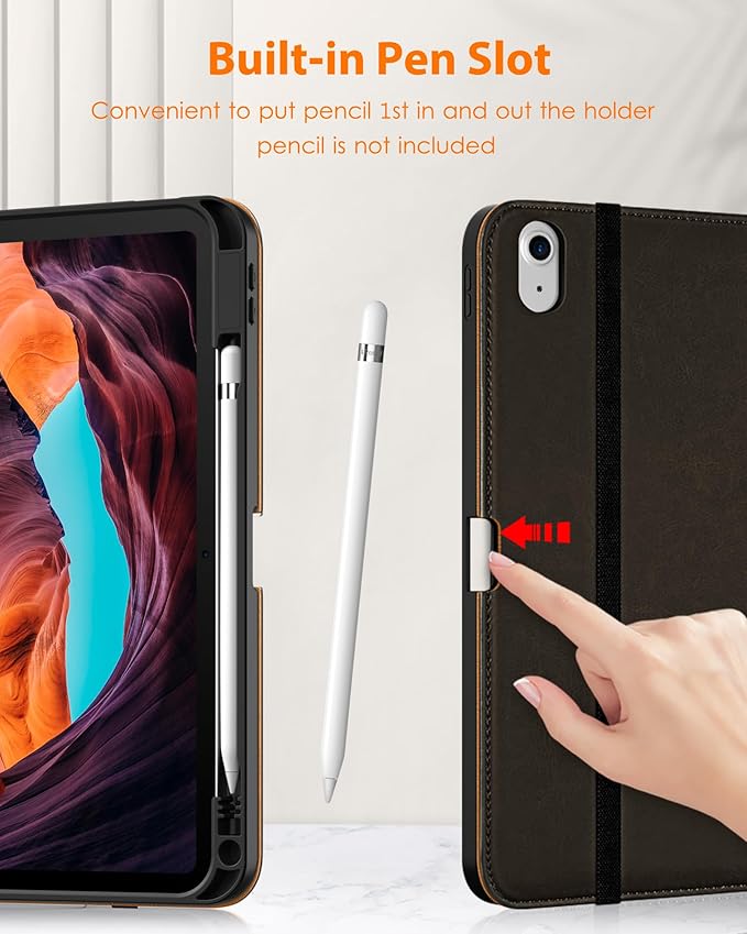 DTTO for iPad (A16) 11th Generation Case 11 Inch 2025, iPad 10th Generation Case 10.9 Inch 2022, Premium Leather Business Folio Stand Cover with Pencil Holder - Auto Wake/Sleep, Bear