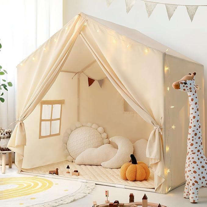 Kids Play Tent with Padded Mat, Play Tent for Toddlers, Large Kids Tent Indoor Playhouse, Play House Tent Princess T Play Cottage for Girls Toy House Birthday Gift