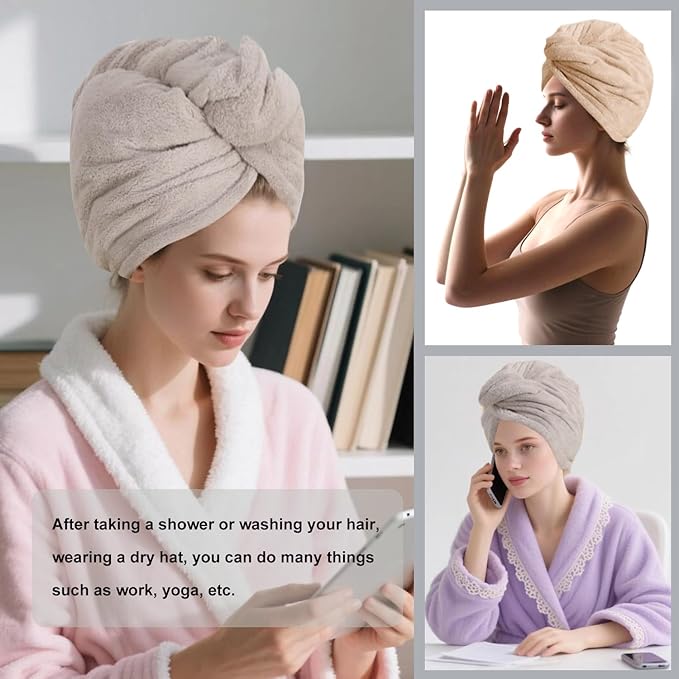 AGKXHDEC 2 Packs Single Layer Microfiber Hair Turbans - Drying Wrap for Women (Gray,Brown)