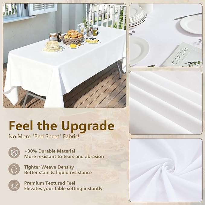 White Tablecloths Rectangular 10-Pack, 60x102 Inch Table Cloth for Rectangle Tables - Polyester Fabric Tablecloth, Reusable & Washable Table Cover