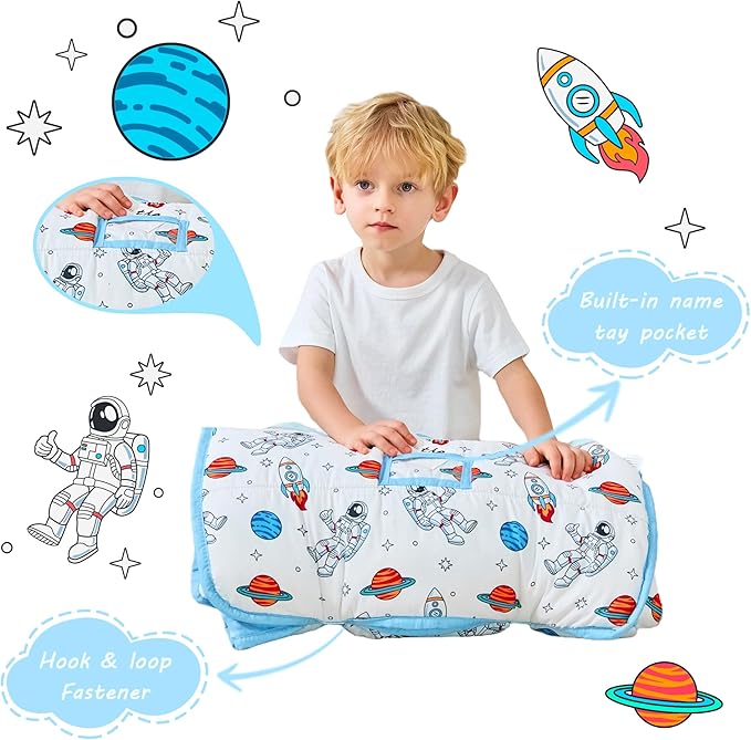 Lasoftan Toddler Nap Mat with Pillow and Blanket, Extra Large Rolled Napping Mats,Slumber Bags for Boys Girls,Kids Sleeping Bag for Daycare, Preschool Travel Camping