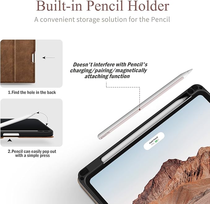 Antbox Case for iPad Air 11-inch M3 (2025) / M2 (2024), iPad Air 5th/4th Generation 10.9'' Vegan Leather with Pencil Holder Typing Angle Auto Sleep/Wake Muti-Stand