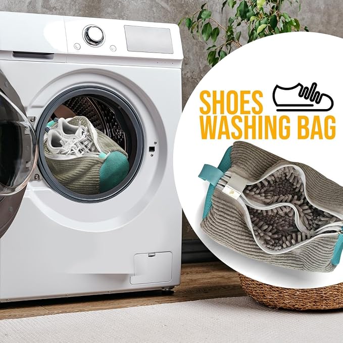 Triple M Ventures Double Shoe Washing Bag for Washing Machine, Grey, Polyester, 360 All-Round Cleaning, 2 Pack, 2 Pairs of Shoes Simultaneously, Zipper Closure