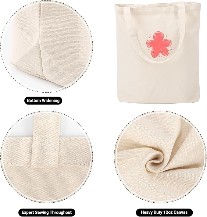 Segarty Small Canvas Tote Bag, 3 Pack 15x16 Shopping Totes for Women, Reusable Blank Canvas Shoulder Bag Aesthetic with Natural Cotton Cloth Bulk for DIY, Gift, Grocery, Beach, Travel